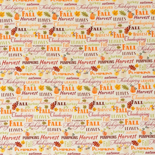 SINGER Fall Words Print Cotton Fabric